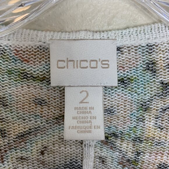 Chicos Womens 2 Large 3/4 Sleeve Cardigan Sweater Open Peacock Print Boho Rayon - Picture 2 of 15